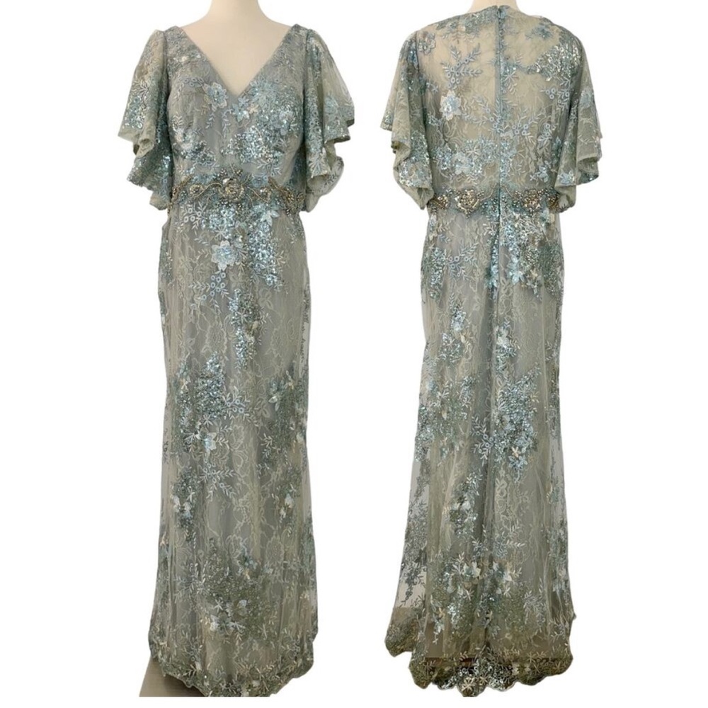 Mac Duggal Embellished Evening Gown Floor-Length Dress Sea Foam Size 18 NWT